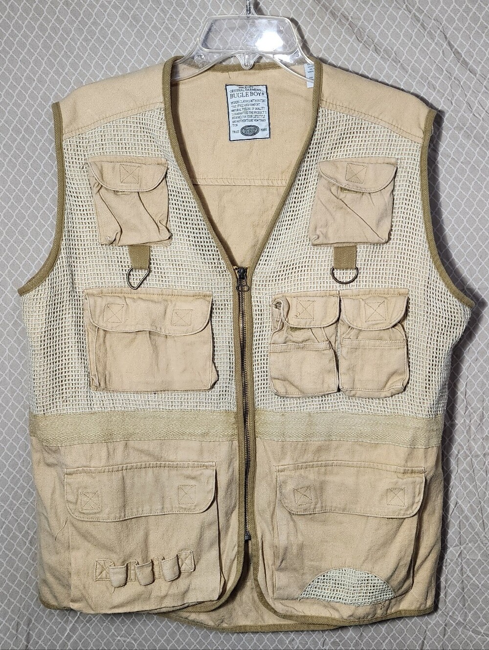 Vintage 90s Bugle Boy Tactical Vest Cargo Hunting Tech Wear Khaki Size Medium